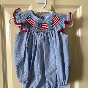 Stitchy Fish Salute The Flag Smocked Bubble Romper, 3M